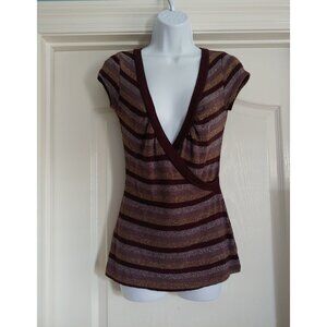 Max Rave Vintage Y2k Faux Wrap Metallic Stripe Sleeveless Top Med